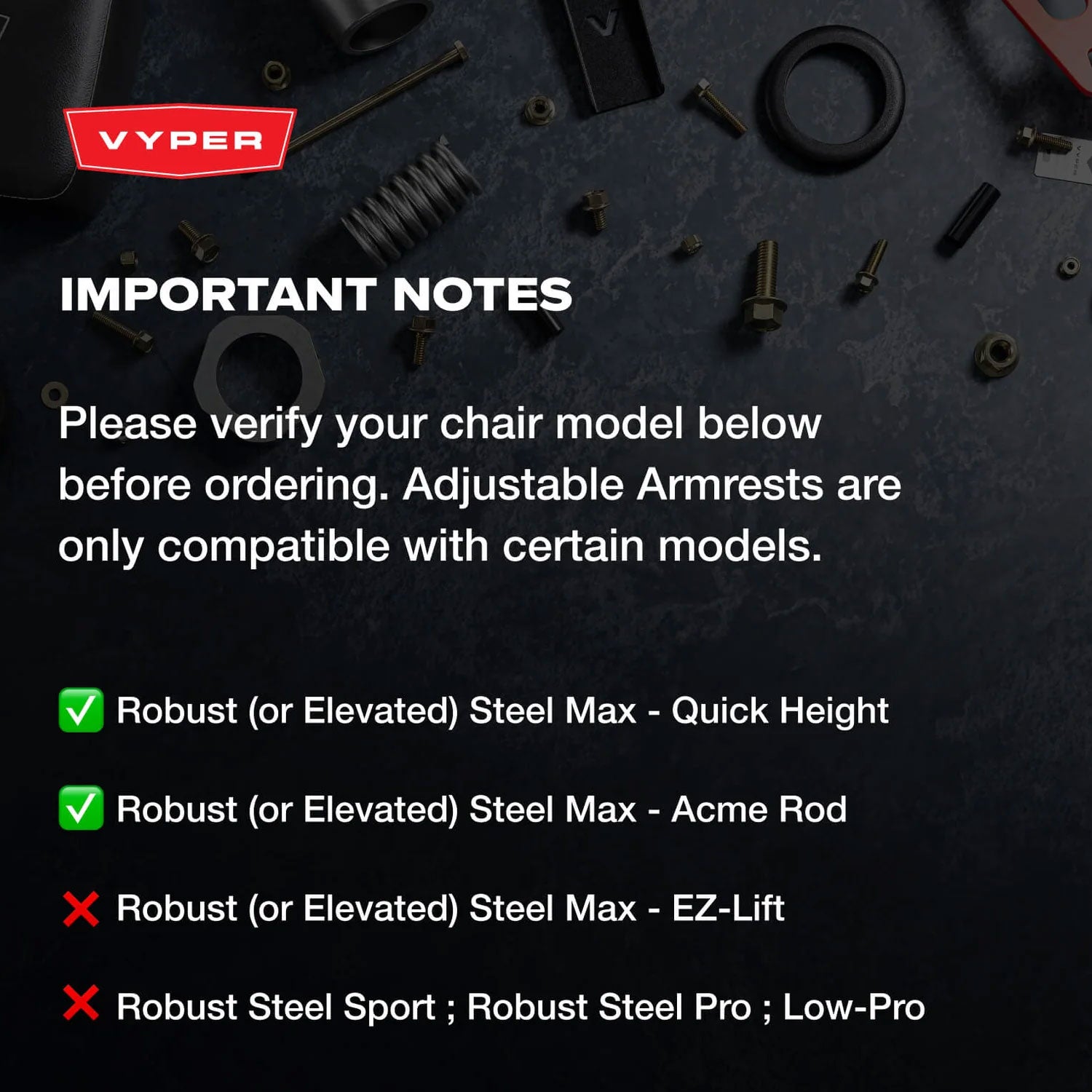 important notes graphic regarding the adjustable armrest