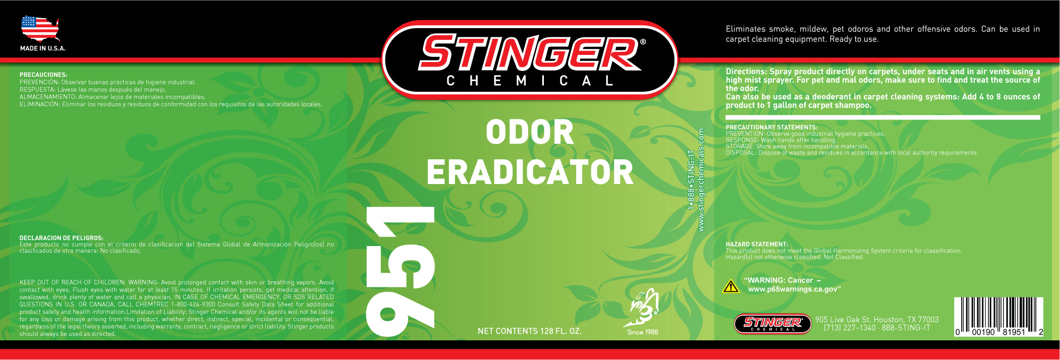 Stinger Chemical SDS Bottle Labels