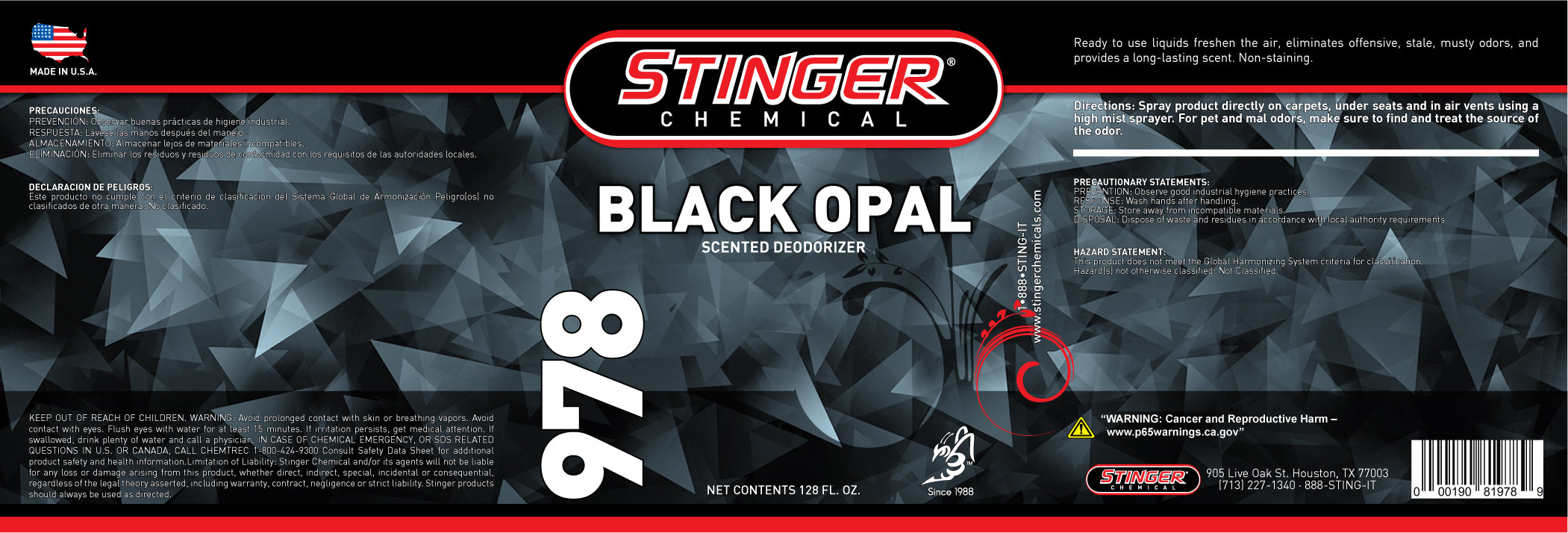 Stinger Chemical SDS Bottle Labels
